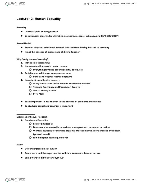 HLSC 1F90 Lecture Notes - Lecture 12: Casual Sex, Orgasm, Birth Order thumbnail