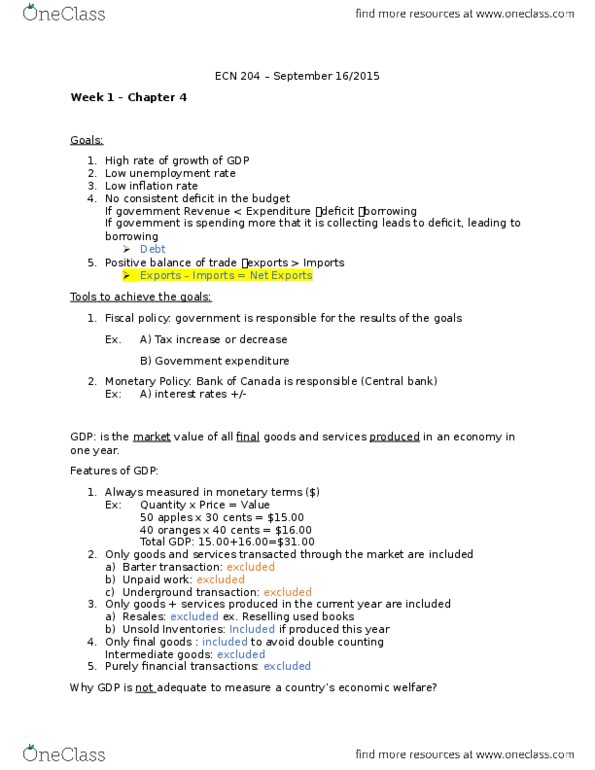 ECN 204 Lecture Notes - Lecture 1: Fiscal Policy thumbnail