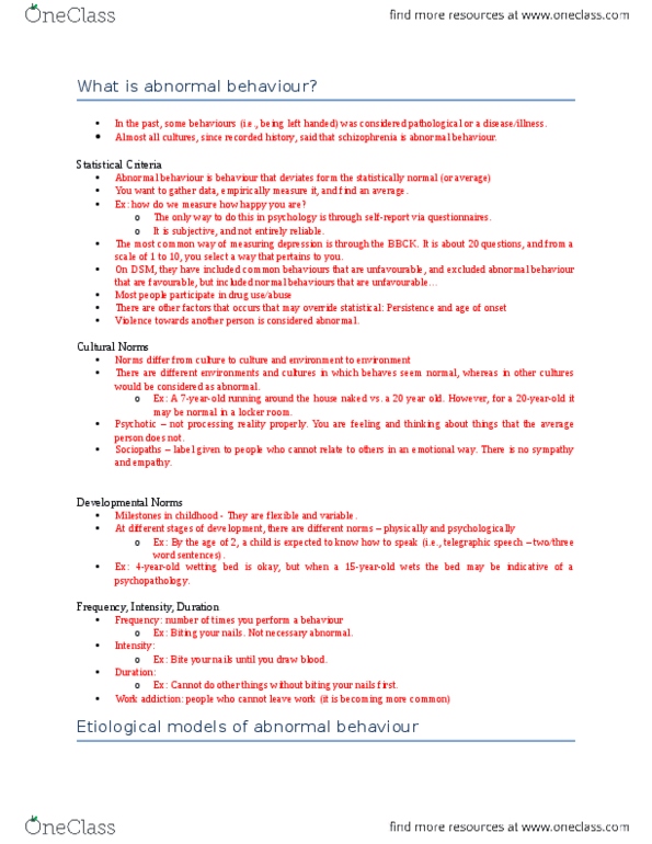PSY340H5 Lecture Notes - Lecture 1: Mood Disorder, Malingering, Amygdala thumbnail