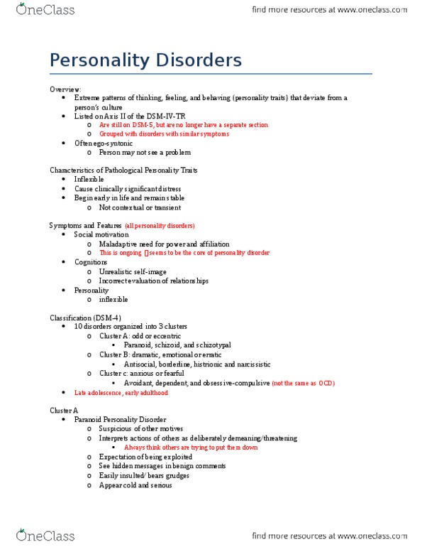 PSY340H5 Lecture Notes - Lecture 10: Schizotypal Personality Disorder, Mania, Asperger Syndrome thumbnail