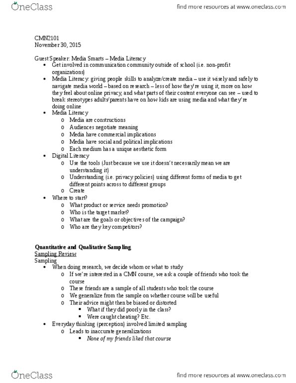 CMN 2101 Lecture Notes - Lecture 8: Vise, Scientific Method, Simple Random Sample thumbnail