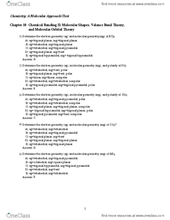 CHEM 1000H Chapter Notes - Chapter 10: Bond Order, Lewis Structure, The Sketch thumbnail