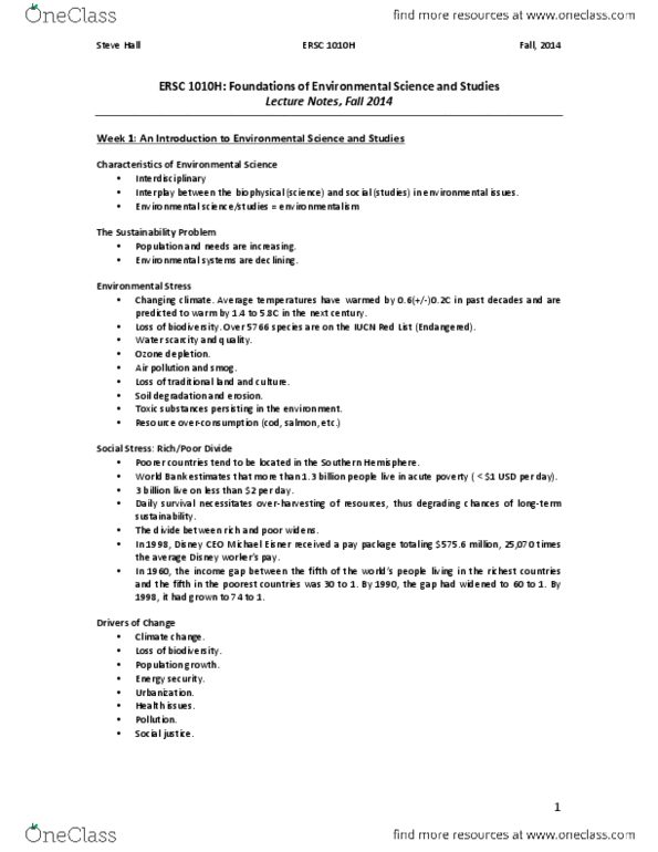 ERSC 1010H Lecture Notes - Lecture 1: Our Common Future, Michael Eisner, Ozone Depletion thumbnail