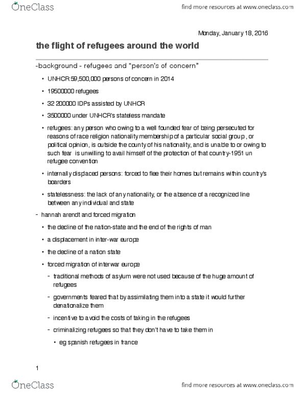 POL101Y1 Lecture Notes - Lecture 2: European Migrant Crisis, Convention Relating To The Status Of Refugees, Hewer thumbnail