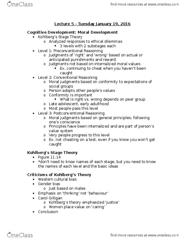 PS102 Lecture Notes - Lecture 5: Cognitive Development, Moral Development, 18 Months thumbnail