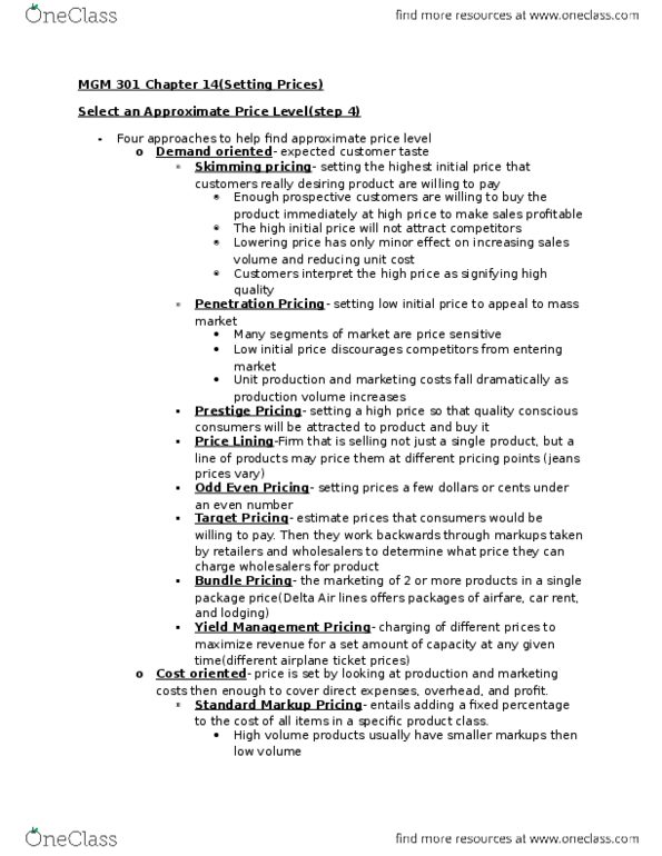 MGM 301 Lecture Notes - Lecture 7: Price Fixing, Predatory Pricing, Purchase Order thumbnail