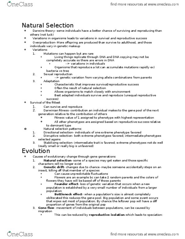 BIOS10117 Lecture Notes - Lecture 4: Stabilizing Selection, Disruptive Selection, Reproductive Isolation thumbnail