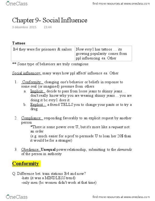 PSYC 215 Chapter Notes - Chapter 9: Stationary Point, Ostracism, Cyberball thumbnail