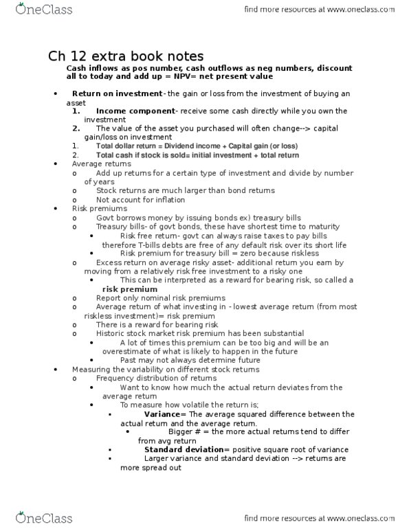 FIN20150 Lecture Notes - Lecture 12: Net Present Value, United States Treasury Security, Efficient-Market Hypothesis thumbnail