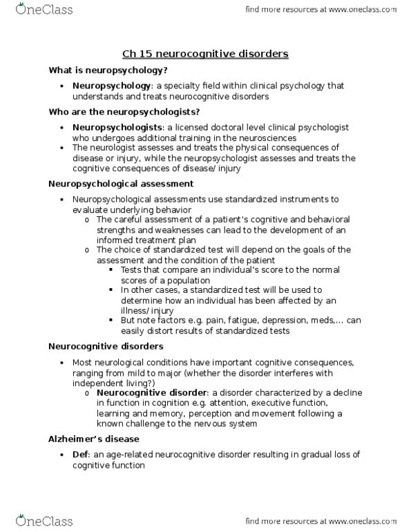 PSYB64H3 Chapter Notes - Chapter 15: Bradykinin Receptor, Radiosurgery, Chronic Traumatic Encephalopathy thumbnail