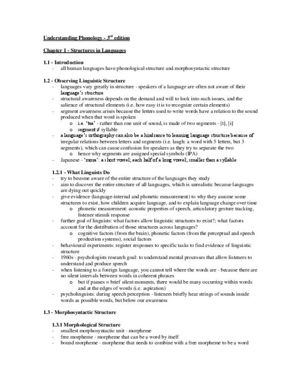 LINB04H3 Chapter 1: Notes for Chapter 1 - Understanding Phonology thumbnail