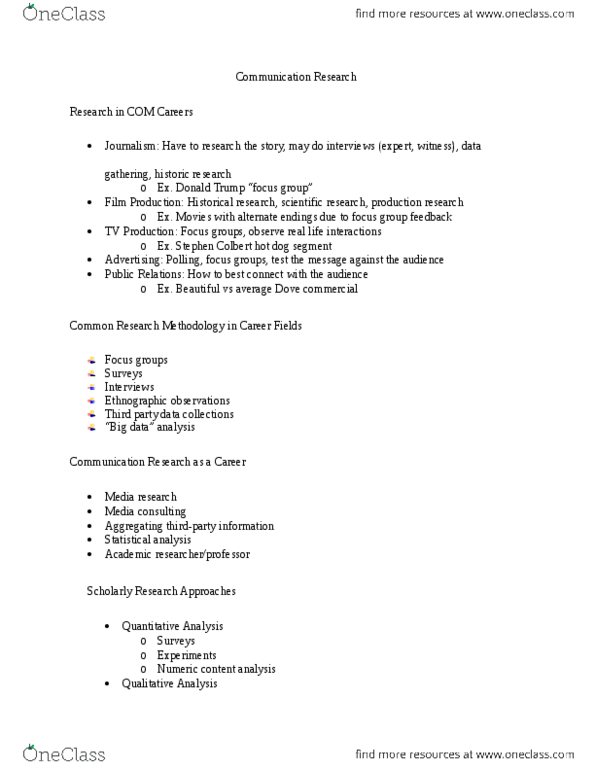 COM CO 101 Lecture Notes - Lecture 12: Content Analysis, Big Data, Focus Group thumbnail