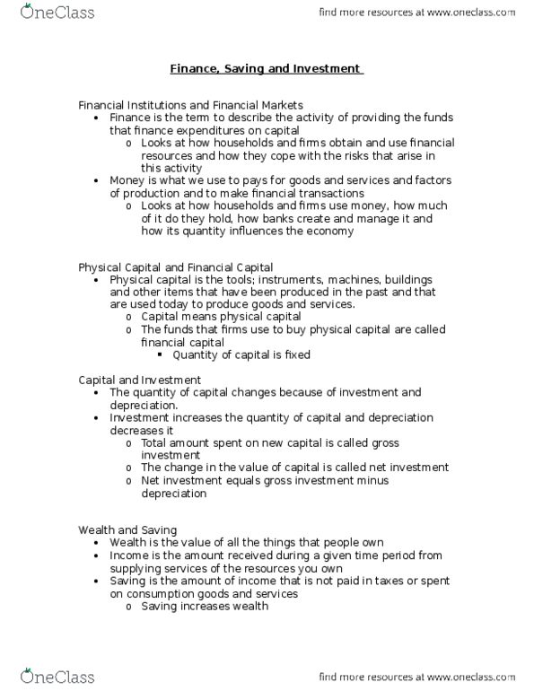 ECON 1010 Chapter Notes - Chapter 0: Financial Institution, Physical Capital thumbnail