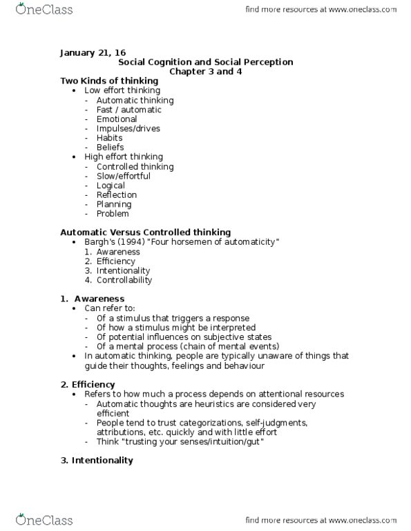 Psychology 2070A/B Lecture Notes - Lecture 3: Facial Expression, Availability Heuristic, Representativeness Heuristic thumbnail