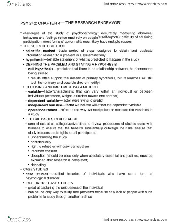 PSY 242 Chapter Notes - Chapter 4: Psychopathology, Longitudinal Study, Internal Validity thumbnail