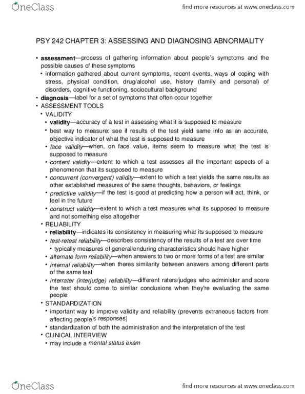 PSY 242 Chapter Notes - Chapter 3: Psychopathology, Inter-Rater Reliability, Positron thumbnail