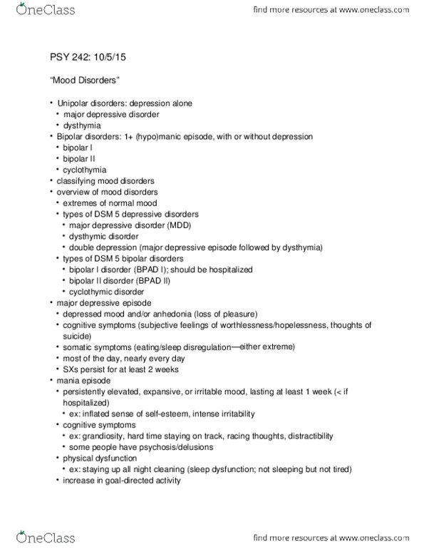 PSY 242 Lecture Notes - Lecture 13: Anhedonia, Borderline Personality Disorder, Cyclothymia thumbnail