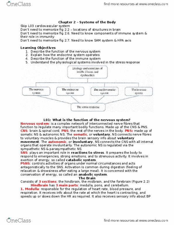 Psychology 2036A/B Chapter Notes - Chapter 2: Circulatory System, Encephalitis, T Cell thumbnail