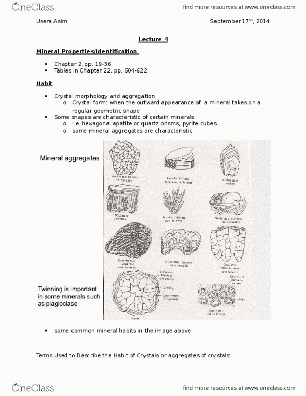 ERS201H5 Lecture Notes - Lecture 4: Baryte, Oolite, Calcite thumbnail