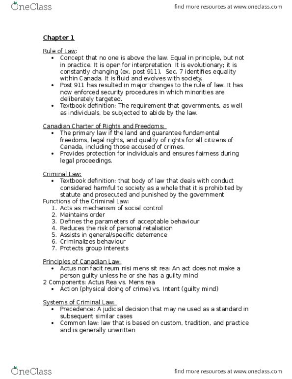 LAWS 2301 Chapter Notes - Chapter 1: Ion, Precedent, Mens Rea thumbnail