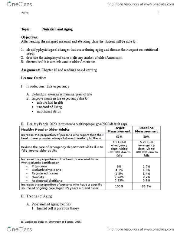 HUN 3403 Lecture Notes - Lecture 7: Laxative, Calorie Restriction, Immune System thumbnail