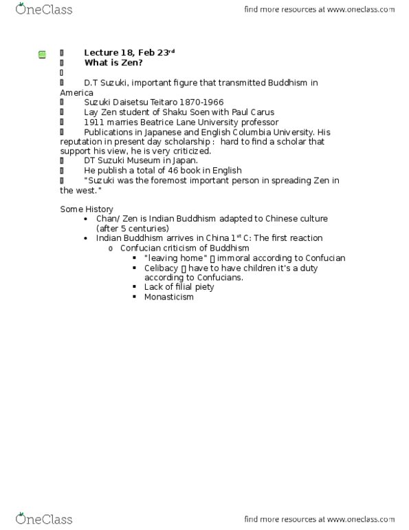 RELG 253 Lecture Notes - Lecture 18: Paul Carus, Soundso, Wu Wei thumbnail