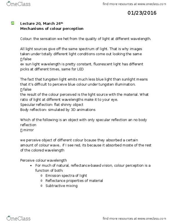 PSYC 212 Lecture Notes - Lecture 20: Specular Reflection, Tungsten, Shinny thumbnail