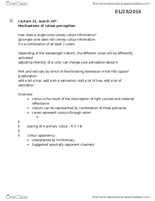 PSYC 212 Lecture Notes - Lecture 21: Trichromacy, Color Vision, Yottabyte thumbnail