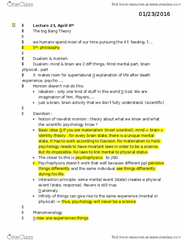 PSYC 213 Lecture Notes - Lecture 23: Scientific Method, Psychophysics, Mental Event thumbnail