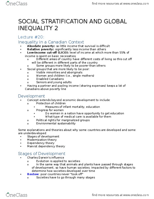 SOCIOL 1A06 Lecture Notes - Lecture 20: The Affluent Society, Modernization Theory, Infant Mortality thumbnail