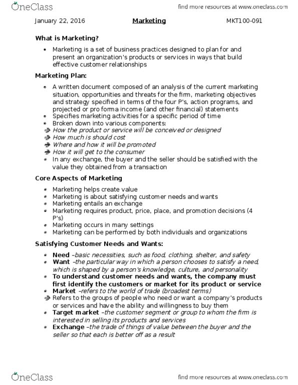 MKT 100 Chapter Notes - Chapter 1: Target Market, Toyota Electronic Modulated Suspension, Mobile Social Network thumbnail