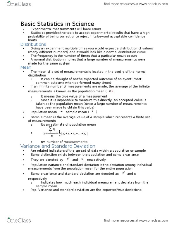 CHEM140 Lecture Notes - Lecture 3: Error Bar, Interval Estimation, Squared Deviations From The Mean thumbnail