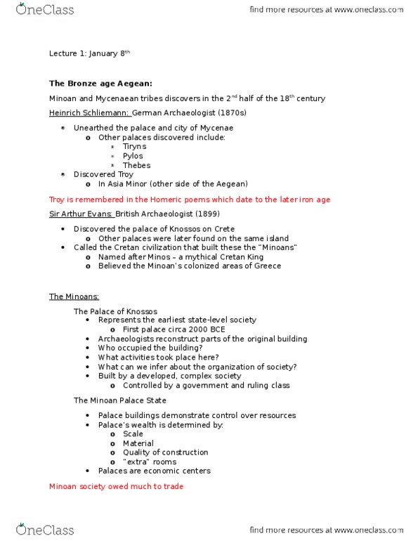 HISTORY 1M03 Lecture Notes - Lecture 1: Knossos, Heinrich Schliemann, Bronze Age thumbnail