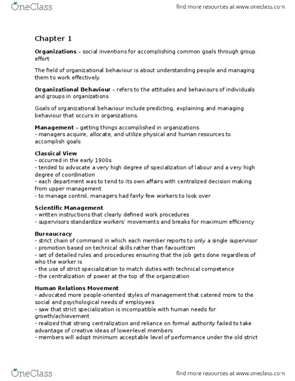 BU288 Chapter Notes - Chapter 1: Discriminant, Hawthorne Effect, Job Satisfaction thumbnail