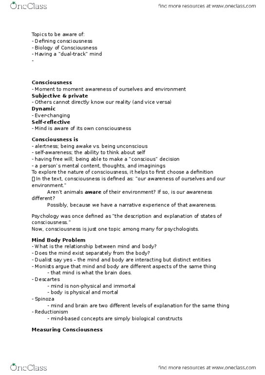 PSYC 1010 Lecture Notes - Lecture 1: 18 Months, Preconscious, Attention thumbnail