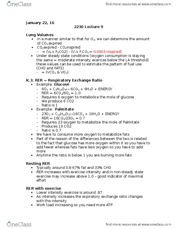 Kinesiology 2230A/B Lecture Notes - Lecture 9: Basal Metabolic Rate, Leg Before Wicket, Anaerobic Glycolysis thumbnail