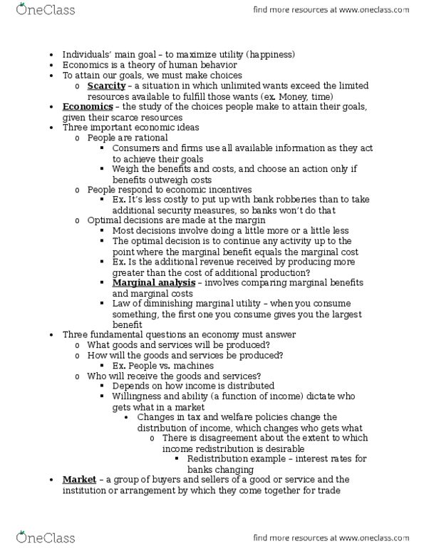 ECON 1116 Lecture Notes - Lecture 1: Marginal Cost, List Of Fables Characters, Marginalism thumbnail