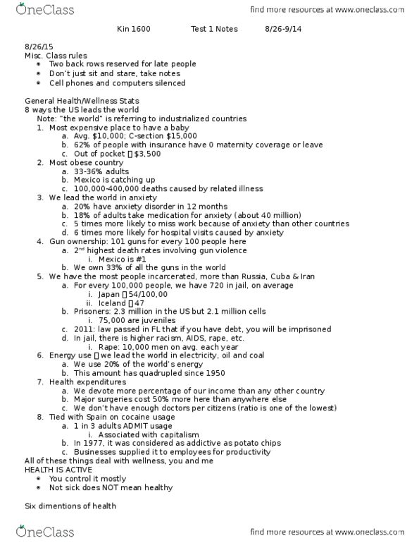 KIN 1600 Lecture Notes - Lecture 1: Agoraphobia, Dsm-5, Mania thumbnail