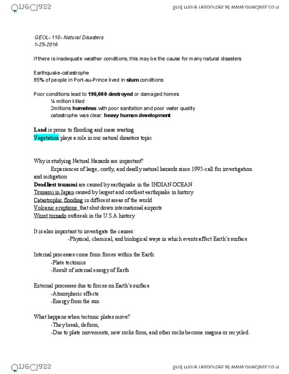 GEOL 110 Lecture Notes - Lecture 1: Geosphere, Uniformitarianism, Natural Disaster thumbnail