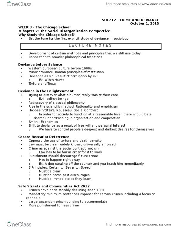 SOC212H1 Lecture Notes - Lecture 3: Organicism, Social Disorganization Theory, Differential Association thumbnail