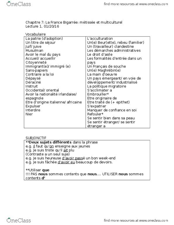 FRENCH 4 Lecture Notes - Lecture 1: Le Droit, Nier (Video Game), Muslim thumbnail