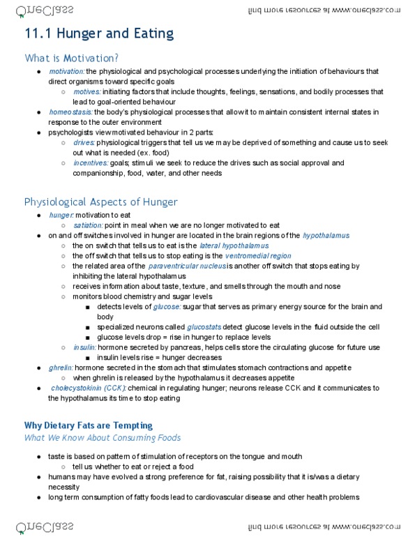 PSYA02H3 Chapter Notes - Chapter 11: Lateral Hypothalamus, Normative Social Influence, Homeostasis thumbnail