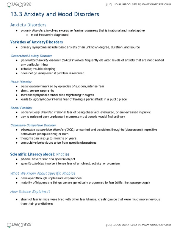 PSYA02H3 Chapter Notes - Chapter 13: Generalized Anxiety Disorder, Social Anxiety Disorder, Panic Disorder thumbnail