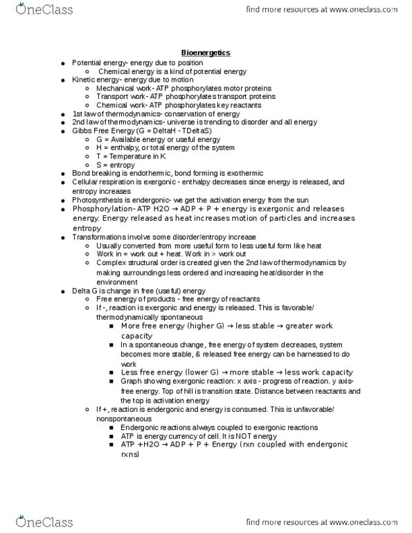 BIO 185 Lecture Notes - Lecture 1: Kinetic Energy, Chemical Energy, Phosphorylation thumbnail