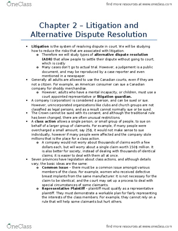 LAW 122 Chapter Notes - Chapter 2: Professional Liability Insurance, Paralegal, Alternative Dispute Resolution thumbnail