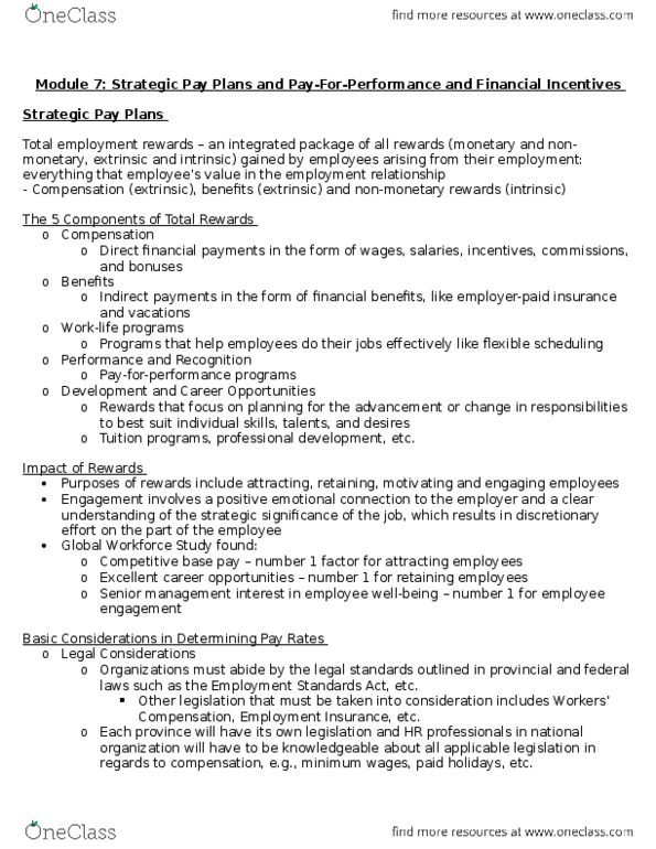 HRM200 Lecture Notes - Lecture 7: Equal Pay For Equal Work, Job Evaluation, Subfactor thumbnail