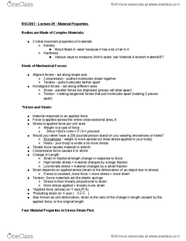 BSCI 207 Lecture Notes - Lecture 29: Stress (Mechanics), Mohs Scale Of Mineral Hardness, Compressive Stress thumbnail