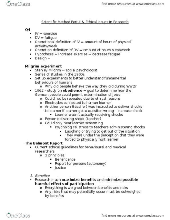 Kinesiology 2032A/B Lecture Notes - Lecture 3: Belmont Report, Benefice, Psychological Stress thumbnail