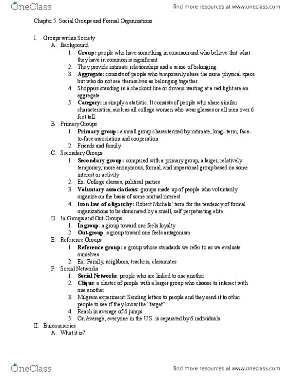 SOC 1005 Chapter Notes - Chapter 5: Milgram Experiment, Fasttrack, Groupthink thumbnail