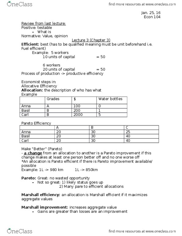 ECON 104 Lecture Notes - Lecture 3: Free Market, Productive Efficiency, Pareto Efficiency thumbnail